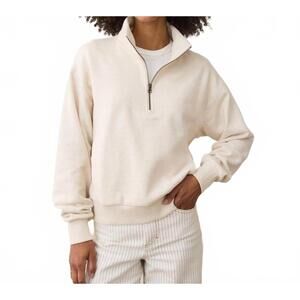 NEW MARINE LAYER cece cloud 9 fleece half zip sweatshirt in oatmeal heather